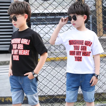 

Fashion Children'S Kids Boys Fashionable Clothing 2 Piece Set White T-Shirt Jeans Kids Boys Letter Print Design Clothing Set