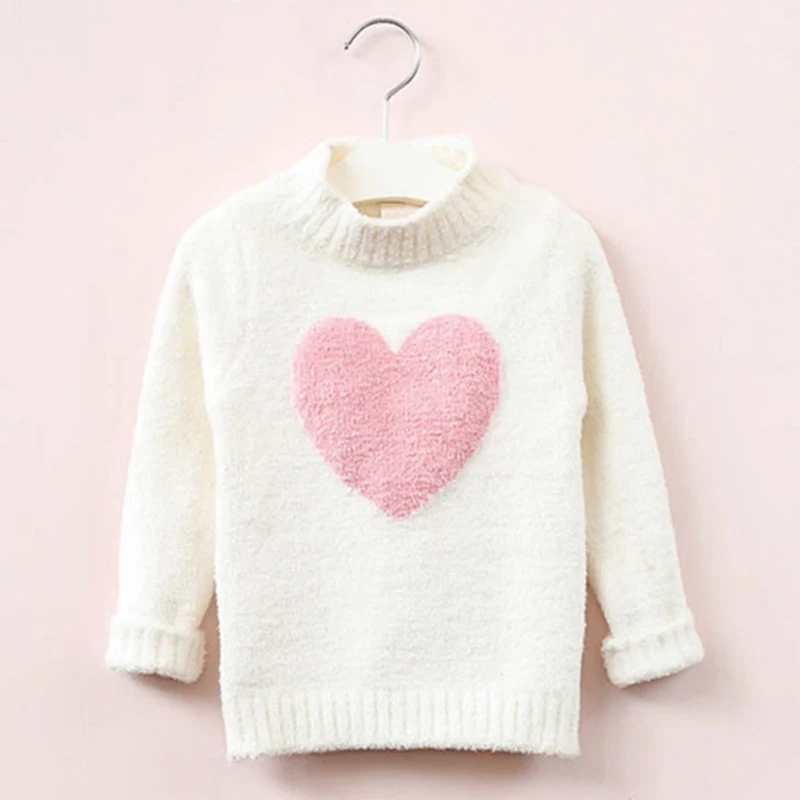 Свитер с сердечками зимний теплый вязаный свитер с длинными рукавами для маленьких девочек пуловер для девочек Рождественский свитер для детей от 2 до 7 лет