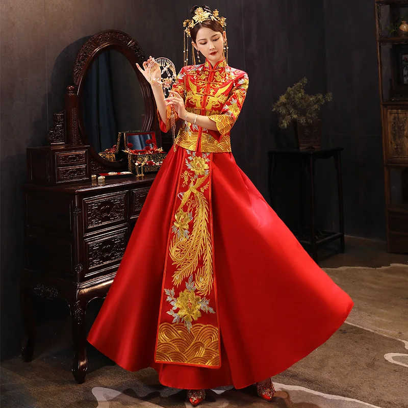 Size 6XL Modern Cheongsam Red Qipao Long Traditional Chinese Wedding Dress Oriental Style Dresses China Clothing Store