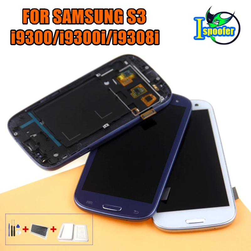 

Blue For samsung galaxy s3 i9300 lcd screen display touch screen digitizer assembly+Bezel frame+home button+Track No.