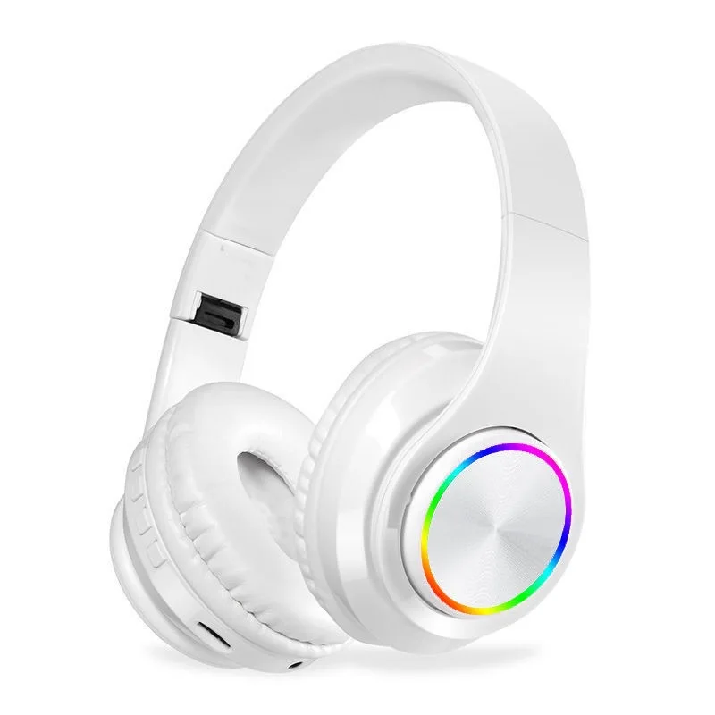 White Цветной СВЕТОДИОДНЫЙ беспроводной Bluetooth наушники Hi-Fi стереонаушники гарнитура с шумоподавлением с микрофоном Встроенный слот для карт TF - Цвет: White