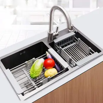 

2020 Stainless Steel Adjustable Dish Drying Rack Telescopic Filter Basket Countertop Organizer Drainage Rack Kitchen Supplies