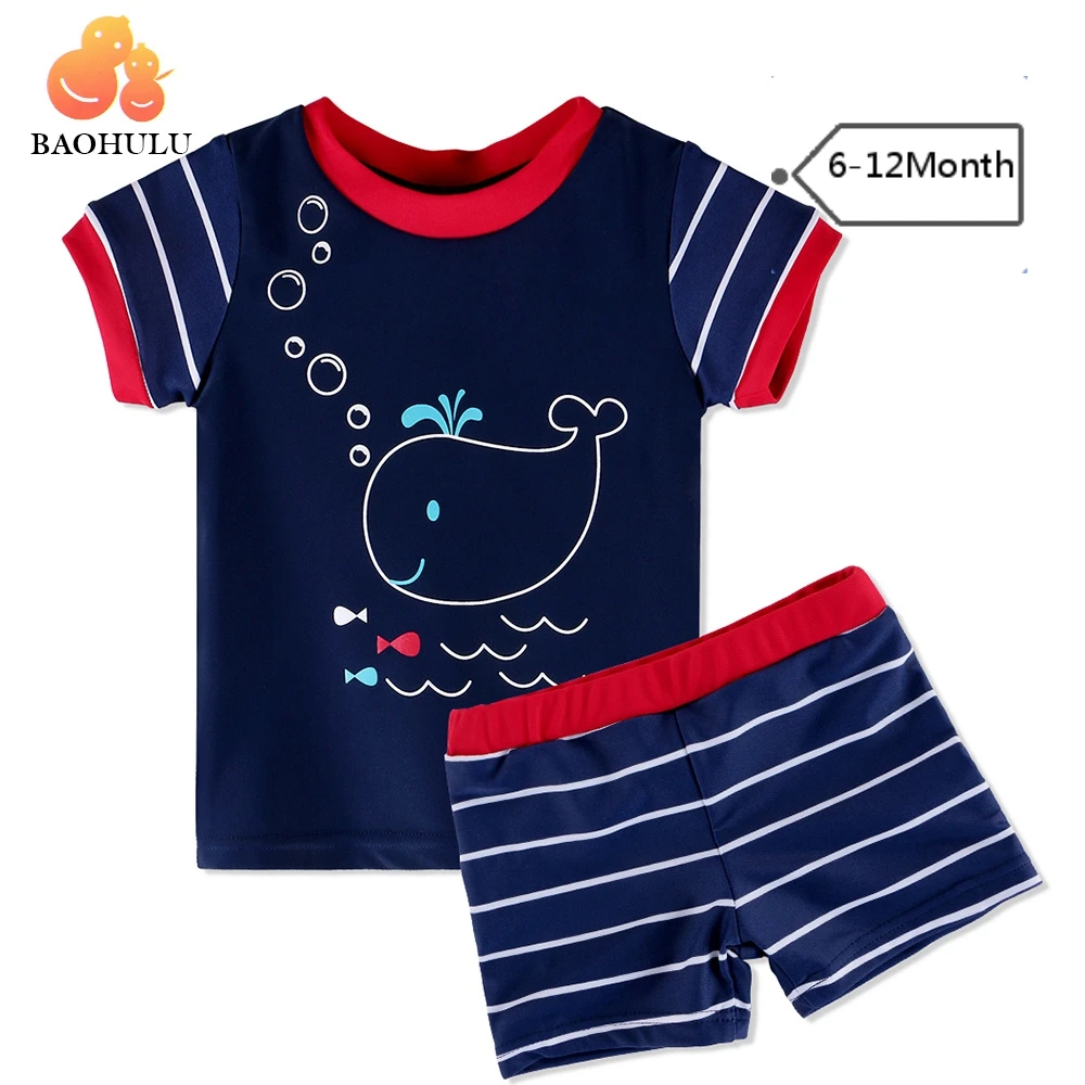 Navy 6-12 Month BAOHULU/милый мультяшный детский купальник с коротким рукавом UPF50+ одежда для купания для маленьких мальчиков; детские купальные костюмы для серфинга - Цвет: Navy 6-12 Month