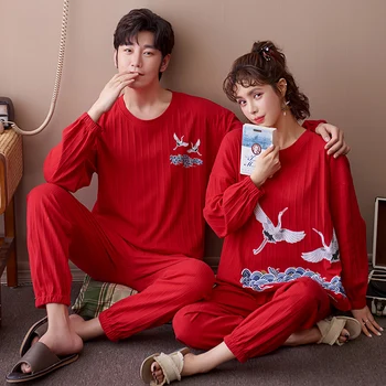 

2020 Couple Pajamas Full Sleeve Cotton Pajamas Man Lovers Pajamas For Women Cartoon Sleepwear Sets Winter Pijama Mujer XXXL