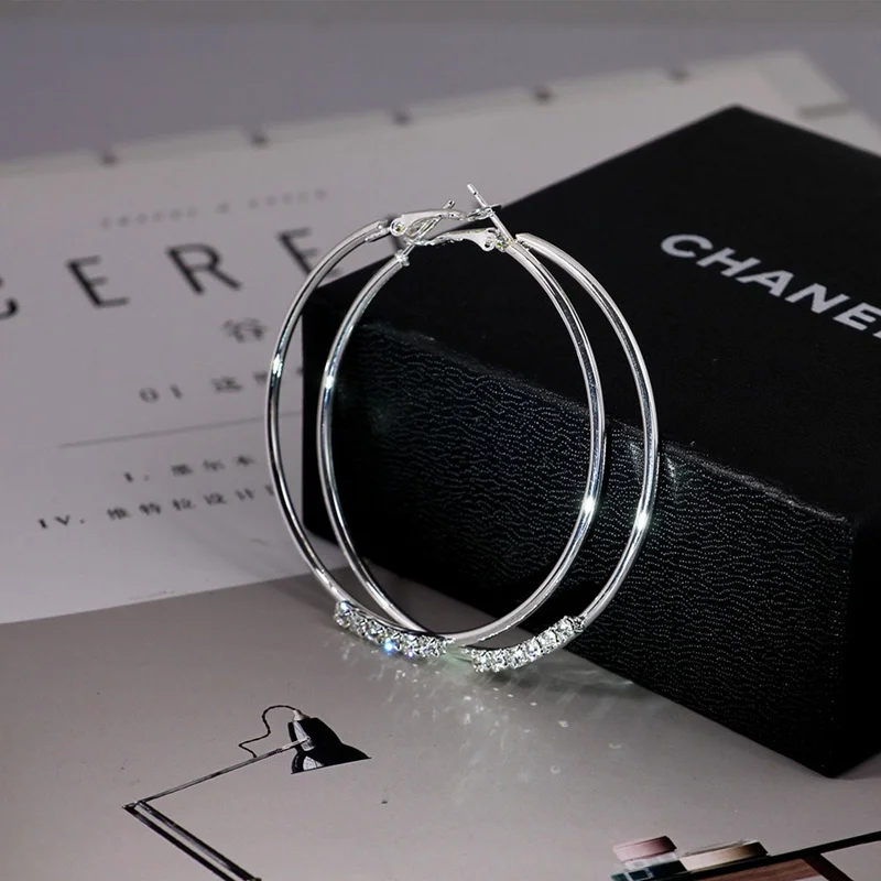 

1 Pair Hot Smooth Round Creole Big Hoop earings 925 stamped silver plated Fashion New Jewelry Accessories Diameter