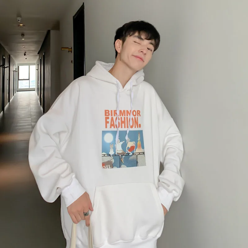 

Harajuku Winter Trend Cartoon Print Hoodie Loose High Street College Style Kpop Sweatshirt Creative All-Match Couples Streetwear