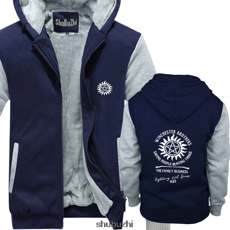 navy grey Supernatural Brothers Huntin Things sweatshirt-Dean Sam Castiel-семейный деловой крутой Повседневный мужской пиджак с капюшоном sbz3194 - Цвет: navy grey