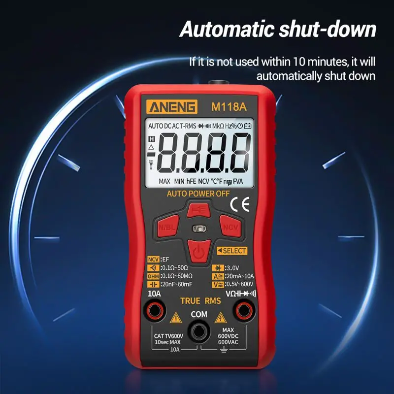 

M118A Digital Multimeter Auto Range True RMS NCV Tester AC DC with Flashlight
