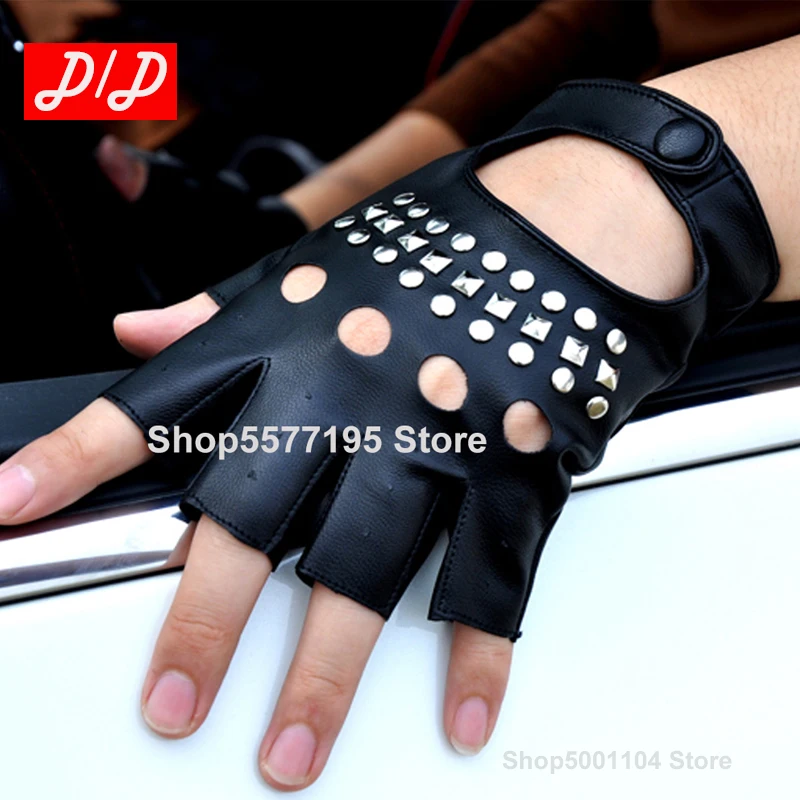 2022 Fashion Half Finger Gloves Men Women PU Leather Fingerless Mitten Black Driving Comfortable Eldiven Guantes G04