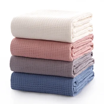 

Japan Cotton Waffle Summer Blanket for Sofa Bed Towel Quilt Thin Blanket Wrap Blanket Nap Breathable Pink Throw Blanket for Car