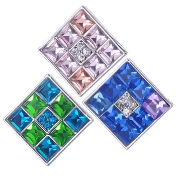 

4 Colors 18mm Square Shape Pink Rhinestone Crystal Snap Buttons Fit Snap Charms Bracelets Neckalces Jewelry VN-2106