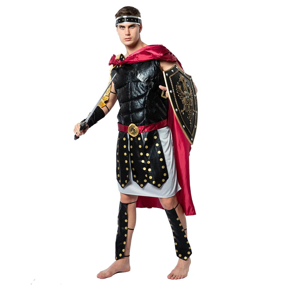 Eraspooky Medieval Roman Royal Knight Warrior Cosplay Halloween Costume For Men Adult Carnival European Gladiators Soldier Cloak cosplay costume