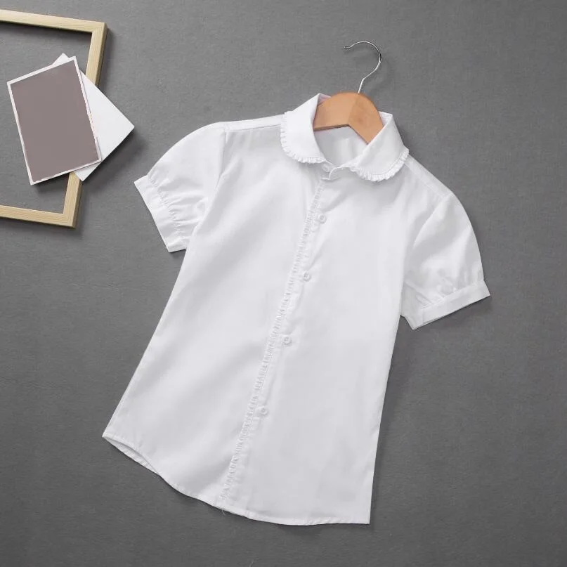 Blouse Shirt Baby Toddler Teenager School Girls White Short Sleeve Girl Tops Cotton Shirts Kids Children 6 8 10 12 Years kids shirts