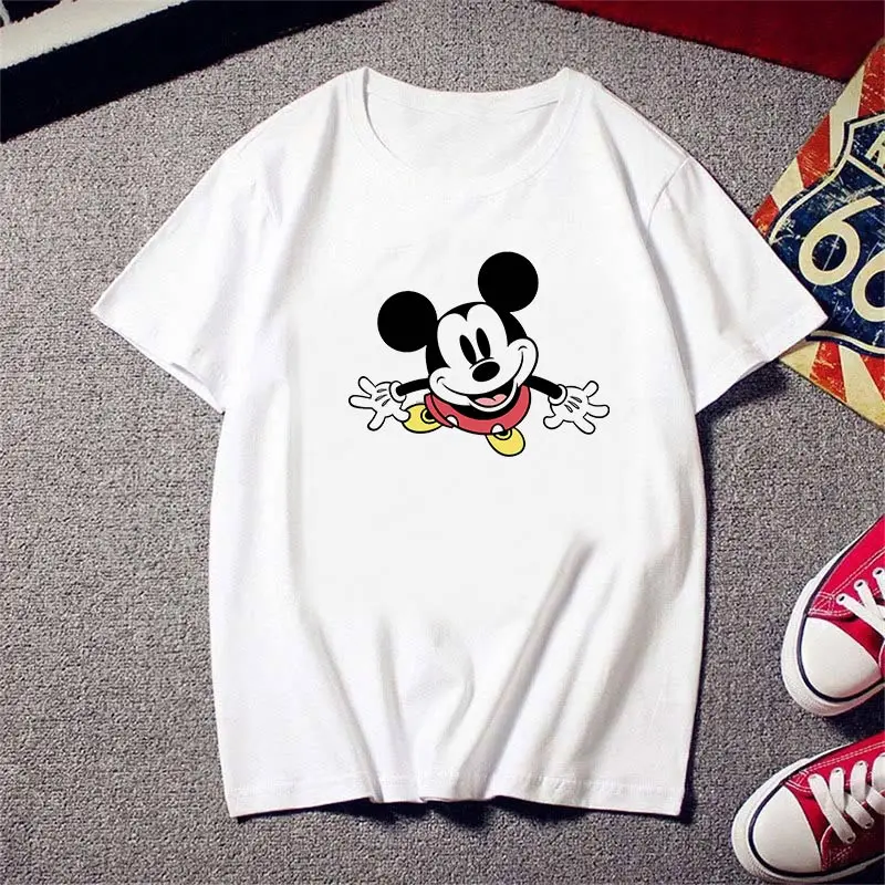 New Disney 2021 T-shirt Women Cartoon Vintage Mickey Mouse Short Sleeve Summer Tshirts O-Neck White Tops Ladies Loose Tee Shirt | Женская