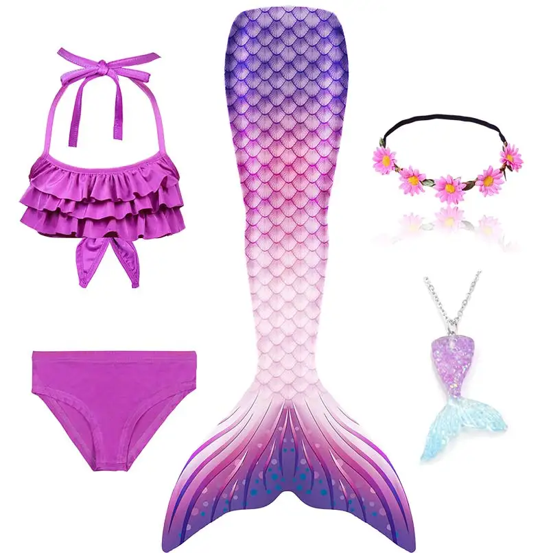 4 Colors 3 Pieces Girl Kids Mermaid Tail Swimmable Bikini Set Bathing Suit Fancy Children Mermaid Tail Costume Cosplay 3-12Y police woman costume