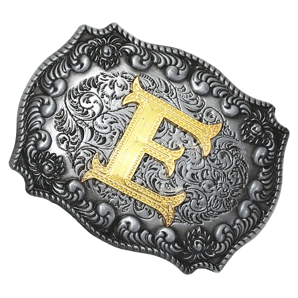 Fashion Vintage Golden Letter & Floral Initial Letters A-Z Mens Hip Hop Cowboy Waist Belt Buckle Indian Metal Customized Buckle