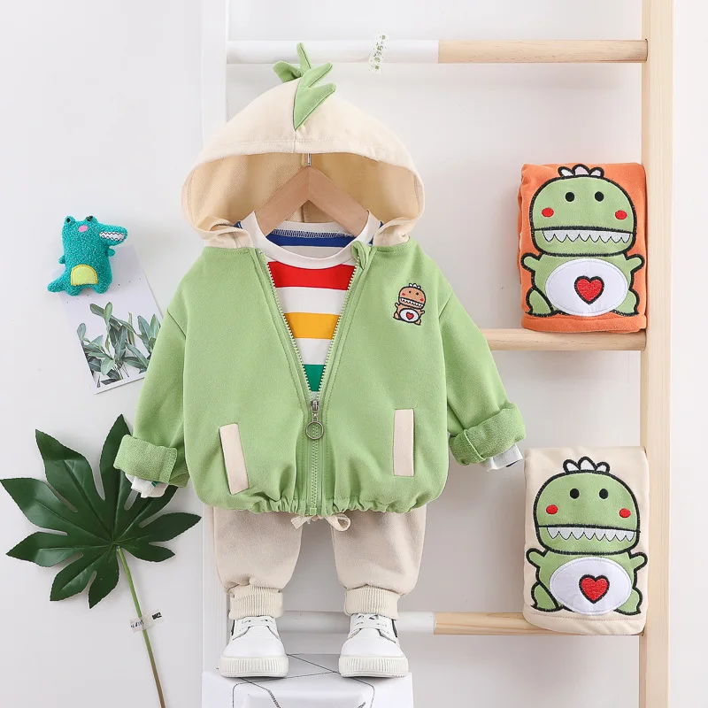 

Autumn Baby Girls Boys Clothing Sets Toddler Infant Hooded Coats Stripe T Shirt Pants Kids Cartoon Cotton Children Casual Outfit