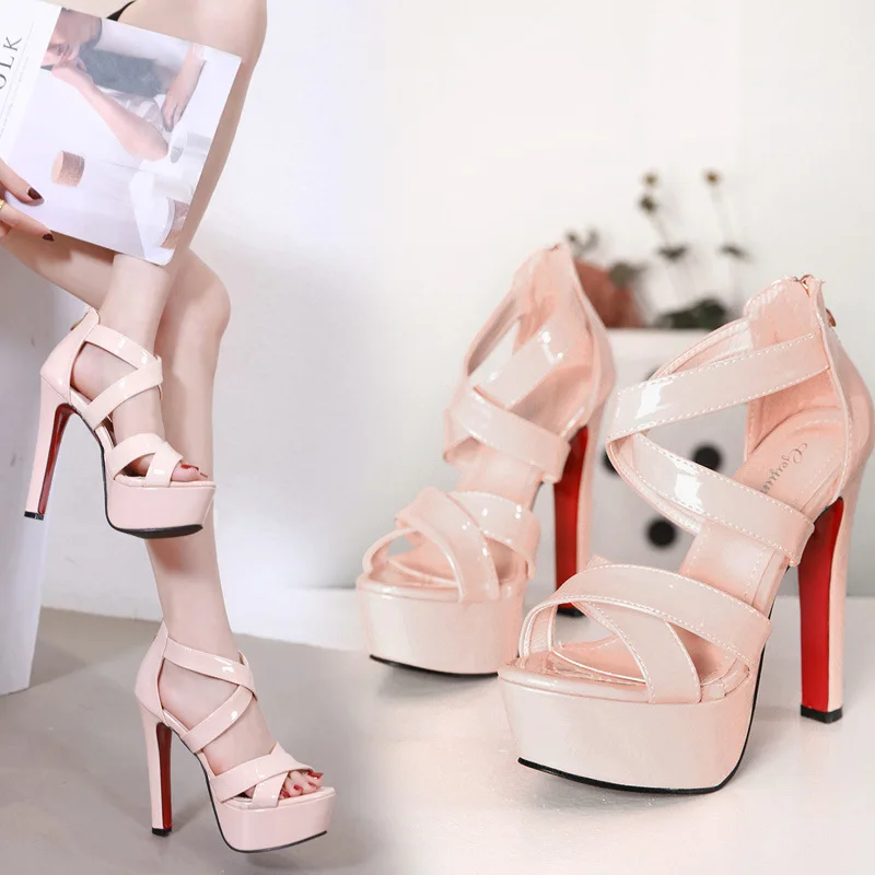 

High Heel Shoes Women's 2019 Spring New Style Chunky-Heel Ultra-High-Heel Waterproof Platform Sandals Nightclub WOMEN'S Shoes Sa