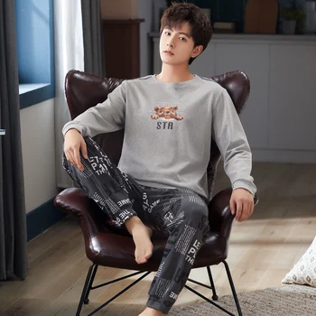 

XIZOU high quality 2020 Autumn Men Pajamas long Sleeve Male sleep wear Set cotton nightwear For Man Comfortable home clothes