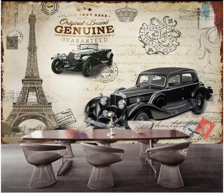 

WDBH Custom photo 3d wallpaper Vintage architecture, english classic car room home decor 3d wall mural wallpaper for living room