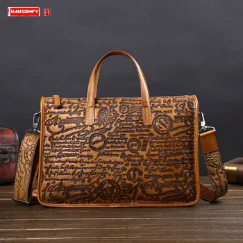 

Leather Men's Bag Leather Handbag Business Briefcase Casual Shoulder Messenger Bag European and American Embossed Computer Bags