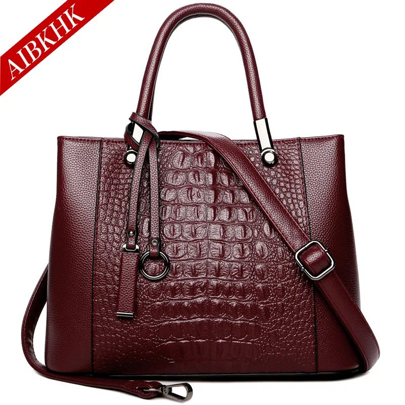 S9188-Burgundy Кожаные сумки брендовые сумки для женщин классические женские ручные сумки Аллигатор сумка на плечо роскошные Дизайнерские Сумочки черная сумка - Цвет: S9188-Burgundy