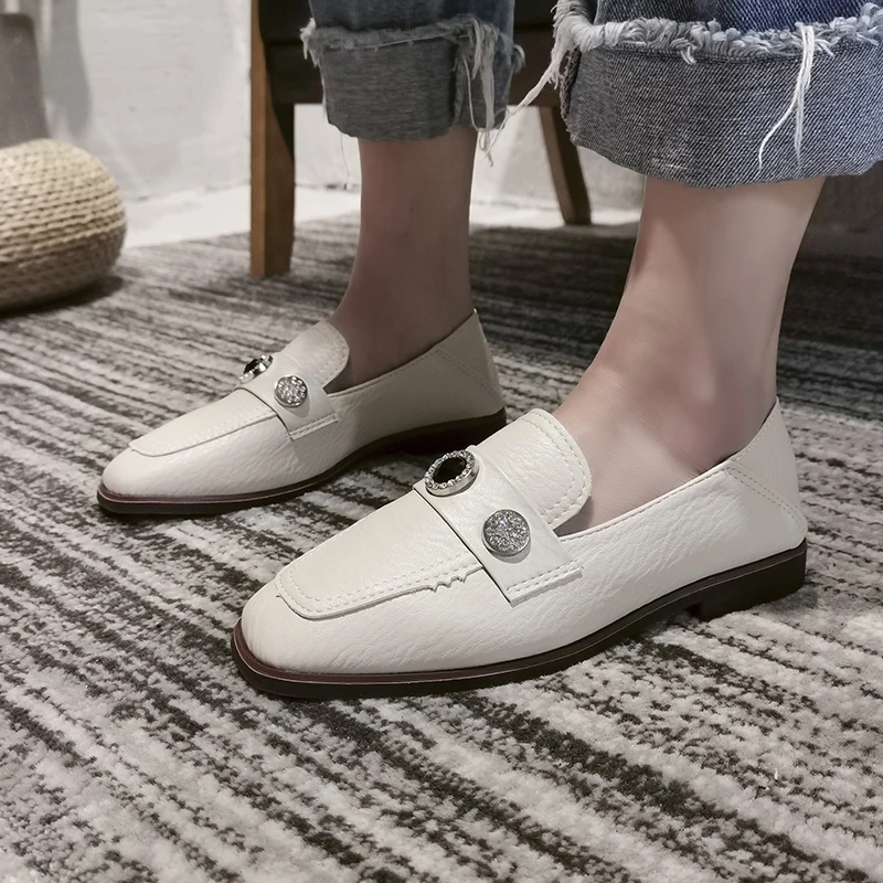 

Shoes Woman Flats British Style Oxfords Women's Shallow Mouth Square Toe Casual Female Sneakers Modis Dress Preppy Leather New