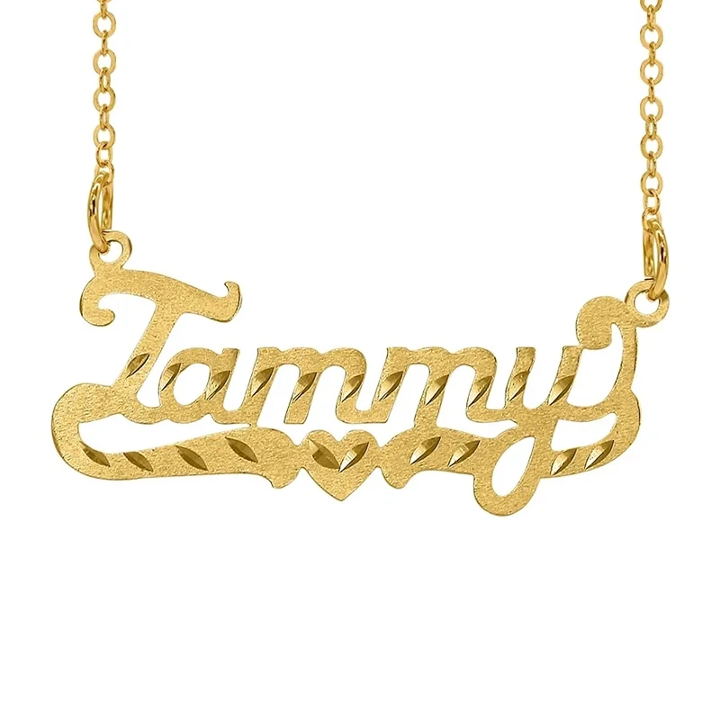 Personalized Kids Name Necklace W/ Heart Two Tone Necklaces Gold-Plate Diamond Cut Pendant For Children's Jewelry Christmas Gift