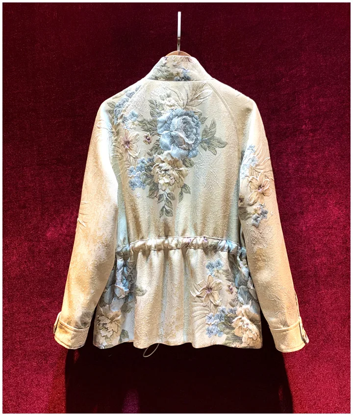 New Style Autumn Winter Women Clothes High Quality Jacquard Coat Long Sleeve Fashion Beading Zipper Vintage Jacket