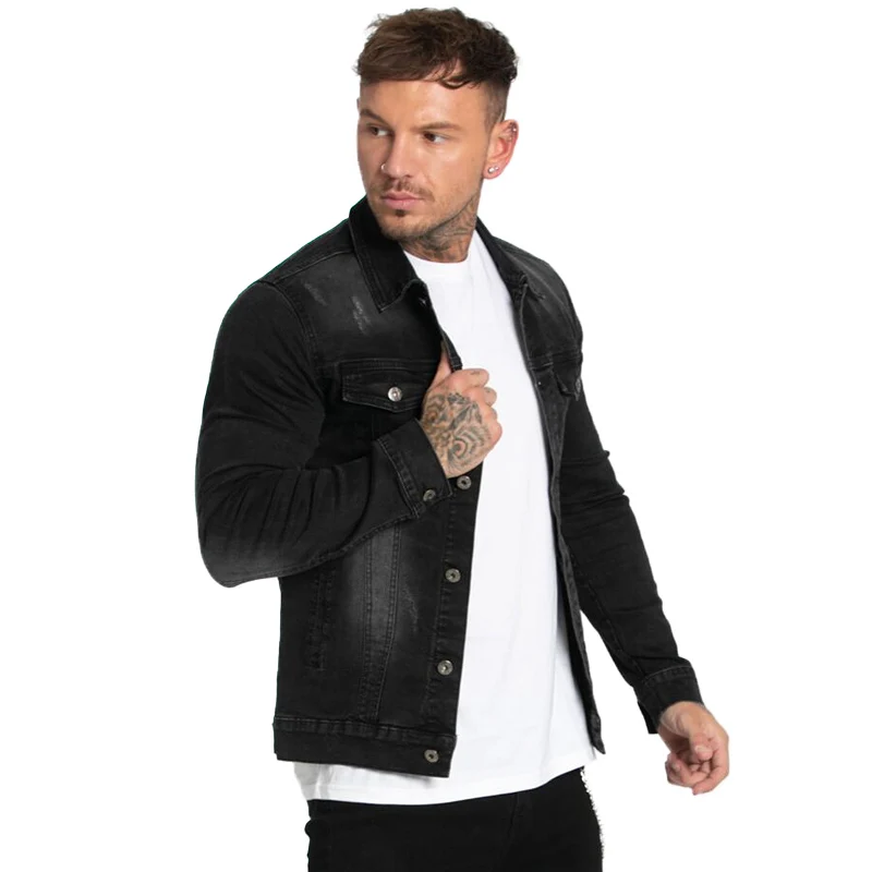 GINGTTO черная джинсовая куртка для мужчин зима осень мужские куртки и пальто новое поступление в полоску модные обтягивающие zm718 - Цвет: black jacket