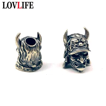 

Japanese Eagle Nose Samurai Knife Bead Keychain Pendant Brass Helmet Outdoor EDC Umbrella Rope Key Chains Hangings DIY Accessory