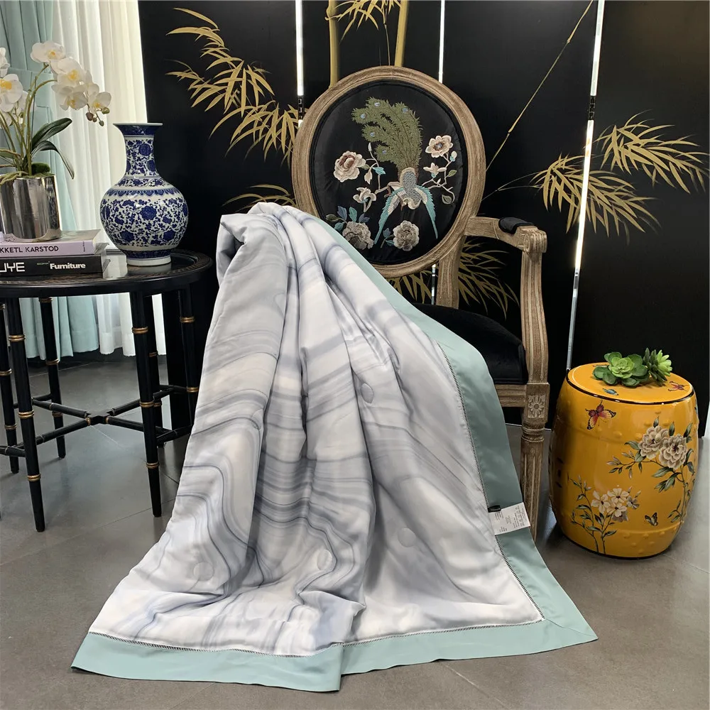 

Spring And Summer 60 Tencel Summer Blanket Three-piece Set Simple Digital Printed Quilt Cover Viscose Bare Sleeping Airable Cove
