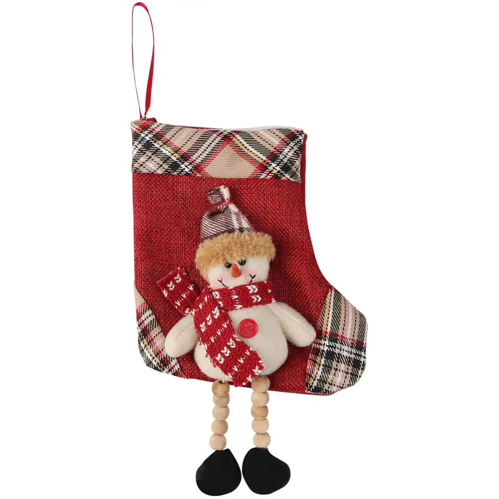 1Pcs Snowman socks Клетчатый Рождественский чулок 18*11 дюймов, висящий щенок буйвола, Рождественский чулок с большой лапой для рождественских украшений - Цвет: 1Pcs Snowman socks