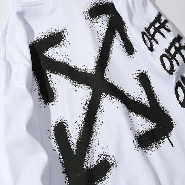 Осенняя и зимняя одежда, популярный бренд, off White, Harajuku, граффити, наконечник стрелы, для мужчин и женщин, свободный крой, с капюшоном, пуловер, толстовка, пальто