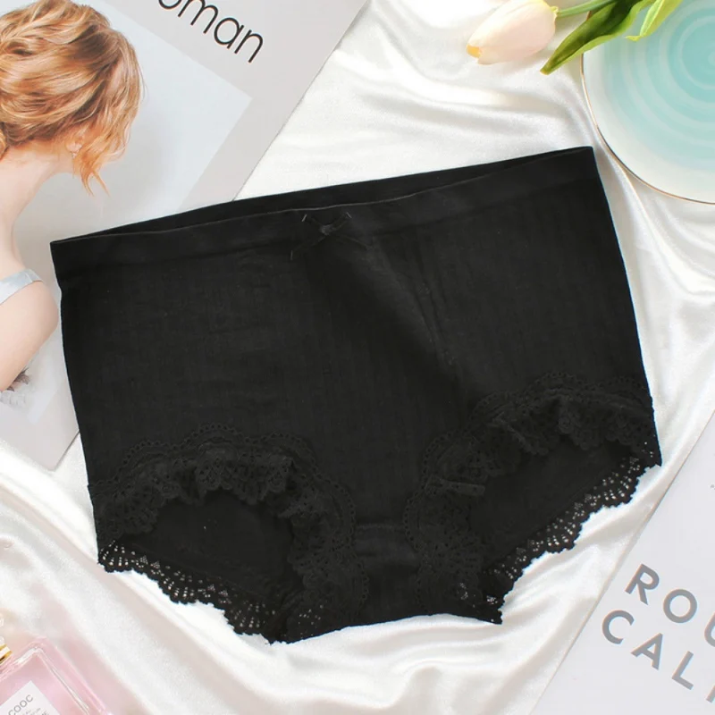 Mid Waist Knitting Thread Panties Breathable Cotton Briefs Lace Female Underwear Seamless Comfort Panty One Size Wholesale