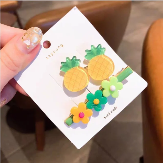 1 Set Of New Girl Cute Cartoon Fruit Animal ColorfulHairpin Iittle Girl Side Clip BB Hairpin Baby Fashion Hair Accessories