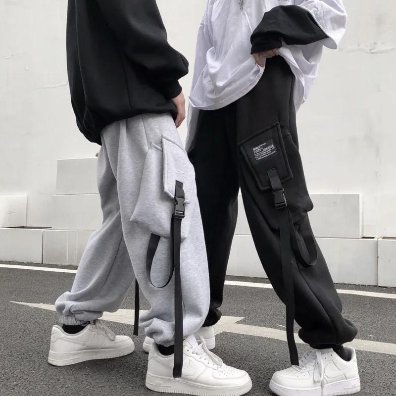 

Winter Plus Velvet Cargo Pants Men's Warm Fashion Multi-pocket Casual Pants Men Streetwear Loose Hip-hop Straight Trousers Mens