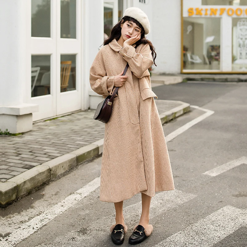 

Retro Women Houndstooth woolen blends coat Hepburn style Mori girl outerwear winter clothing warm elegant Single breasted woolen