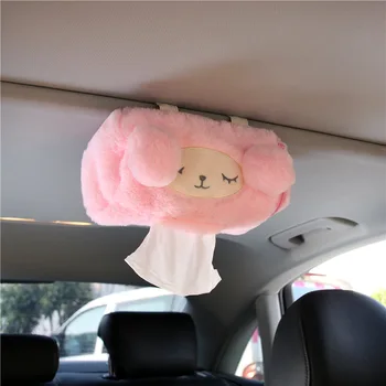 

Car creative sunshade hanging sunroof cartoon paper box holder car car tissue box plush sheep duck paper towel storage organizer