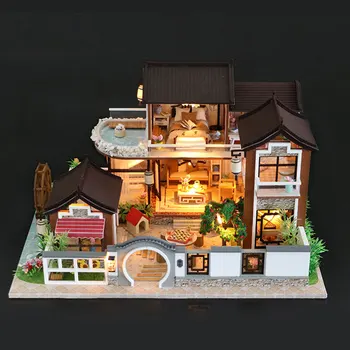 

DIY Creative Handmade Theme Wooden Cabin Assembly Building Model Toy Gift Set with Light and Music - Dream In Ancient Town