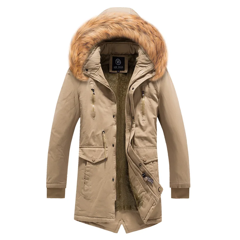 Прямая зимняя куртка для мужчин-20 градусов утепленные парки пальто с капюшоном флисовые мужские куртки Женский жакет Masculina - Цвет: 911-Khaki