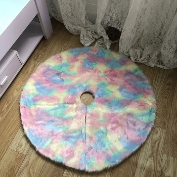 

Christmas Ornament Tie-dyed Plush Christmas Tree Skirt Home Holiday Floor Mat Cover Home Party Decor for New Year