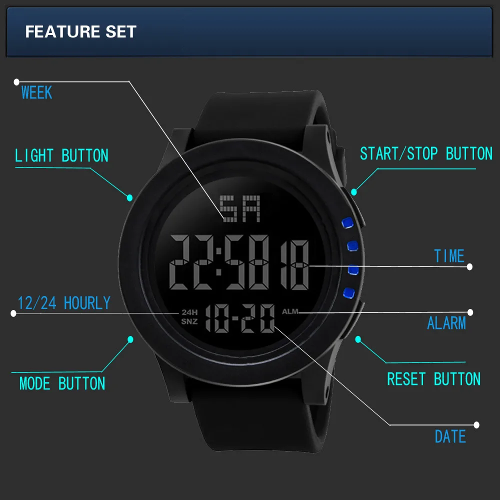 Fashion hot sale electronic watch military sports men's electronic watch LED waterproof digital electronic watch часы мужские50*