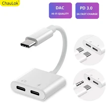 Dual USB Type C Splitter DAC 2 in 1 Audio Fast Charge Type C to 3.5mm Headphone Adapter for Samsung S20 Ultra S10 9 Note 10 Plus
