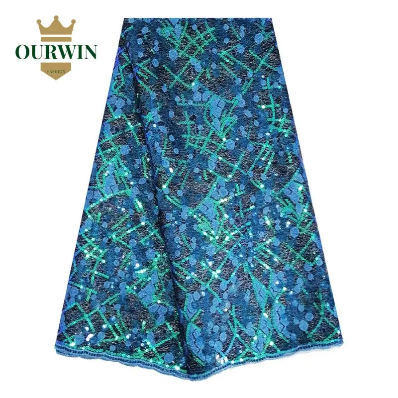 

Lake blue tulle lace fabric 5 yards embroidered african sequence lace fabric high quality net lace fabric for women dresses