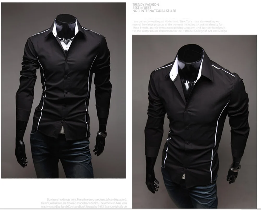 New Fashion Men Slim Fit Dress Shirt Button Down Casual Long Sleeve Regular Gentleman Top Shirts Black White Gray