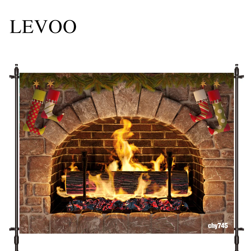 

LEVOO Photographic Background Fireplace Winter Christmas Sock Fire Photocall Photobooth Studio Photography Backdrop