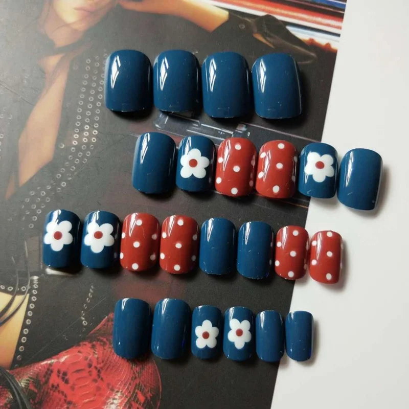 24pcs Small Flower Fake Nails Short Round Head False Nail Removable Artificial Fake Nail Art Accessories HOT