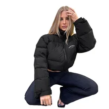 New Long-sleeved Stand-up Collar Cardigan Letter Short Women's Clothing 2021 Winter Fashion Slim Warm Cotton Puffer Jacket Women