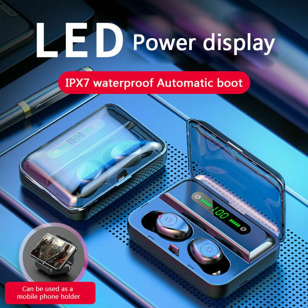 

5.0 Bluetooth TWS Earphone Wireless 9D Stereo Headphones Waterproof Gaming Headset with LED Display charging box for Smart Phone